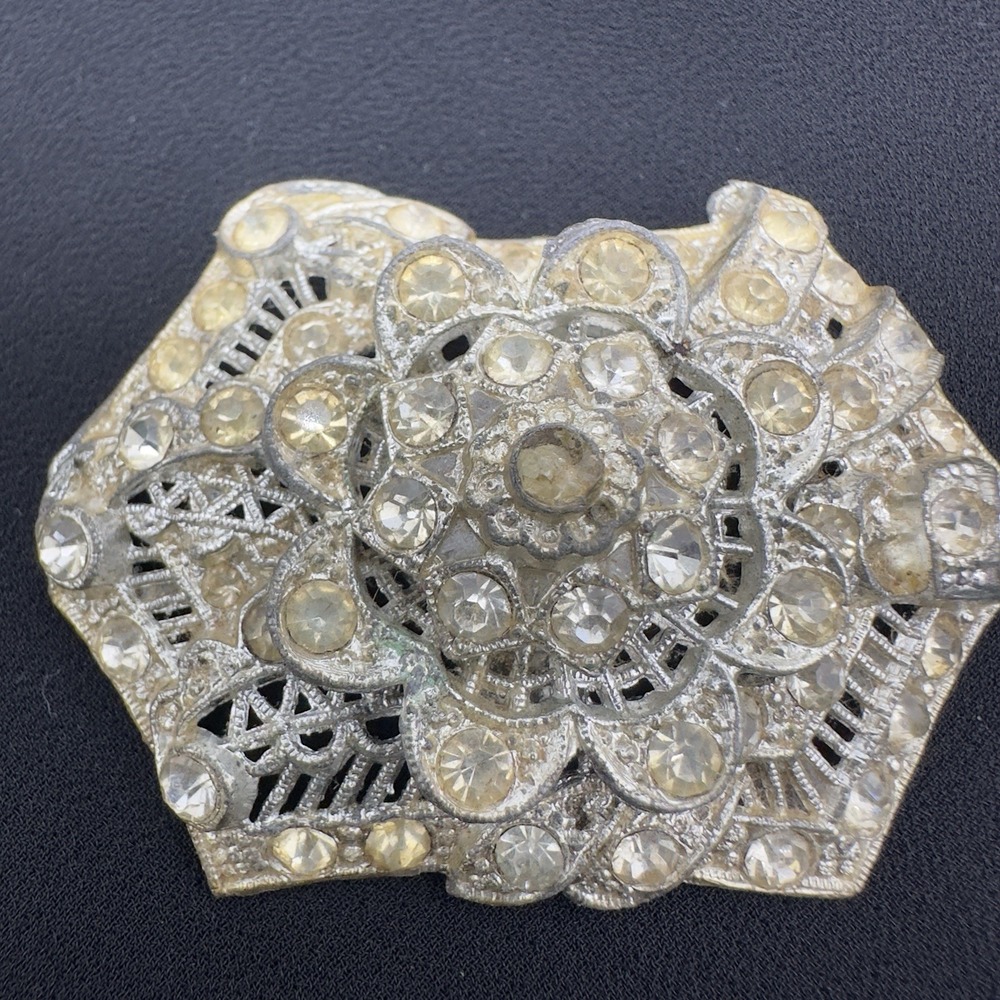 Vtg Art Deco‎ Brooch Pin Clear Stones 20s 30s Read